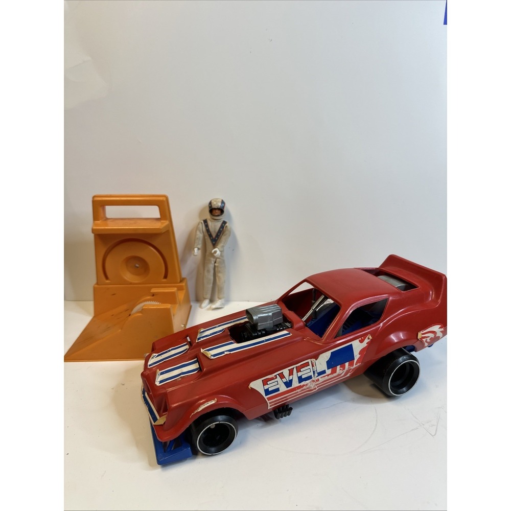 1976 Ideal Evel Knievel Funny Car Firebird Motorcycle Dragster w/ Energizer